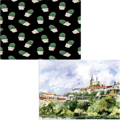 벨라 실리콘 식탁매트 도시풍경1 세트, 도시풍경1, 꼬마선인장2, 385 x 285 mm