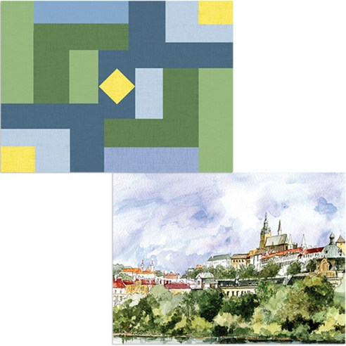 벨라 실리콘 식탁매트 도시풍경1 세트, 도시풍경1, 칠교패턴4, 385 x 285 mm
