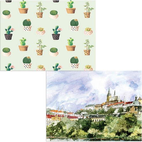 벨라 실리콘 식탁매트 도시풍경1 세트, 도시풍경1, 다육선인장2, 385 x 285 mm