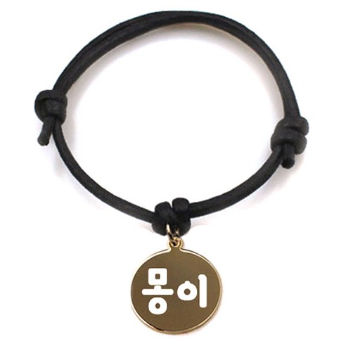 펫츠룩 굿모닝 블랙 반려동물 목걸이 S + 메탈 원형 팬던트 S, 골드(몽이), 1개