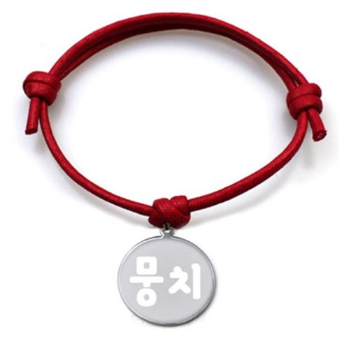 펫츠룩 굿모닝 레드 반려동물 목걸이 M + 메탈원형 팬던트 M, 실버(뭉치), 1개