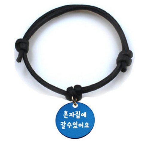 펫츠룩 굿모닝 블랙 반려동물 목걸이 S + 알미늄원형 팬던트 M, 블루(혼자집에갈수있어요), 1개