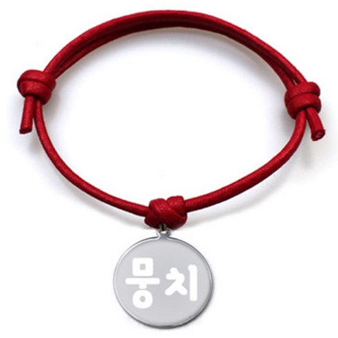 펫츠룩 굿모닝 레드 반려견 목걸이 M + 메탈원형 팬던트 S, 실버(뭉치), 1개