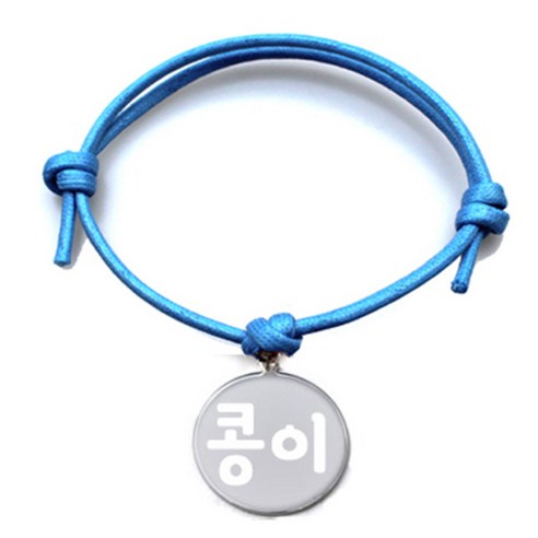 펫츠룩 굿모닝 블루 반려동물 목걸이 M + 원형 팬던트 S, 실버(콩이), 1개