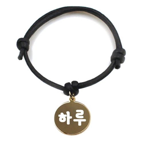 펫츠룩 굿모닝 블랙 반려동물 목걸이 M + 메탈원형 팬던트 S, 골드(하루), 1개