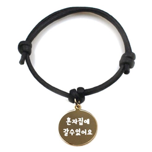 펫츠룩 굿모닝 블랙 반려동물 목걸이 M + 메탈원형 팬던트 S, 골드(혼자집에갈수있어요), 1개