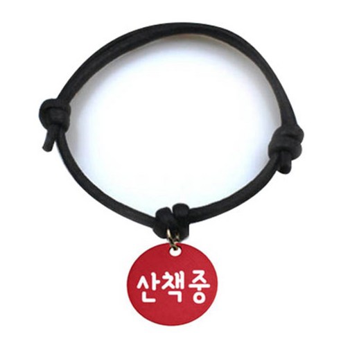 펫츠룩 굿모닝 블랙 반려동물 목걸이 M + 알미늄원형 팬던트 M, 레드(산책중), 1개