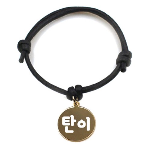 펫츠룩 굿모닝 블랙 반려동물 목걸이 M + 메탈원형 팬던트 S, 골드(탄이), 1개