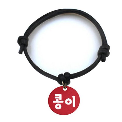 펫츠룩 굿모닝 블랙 반려동물 목걸이 M + 알미늄 원형 팬던트 S, 레드(콩이), 1개