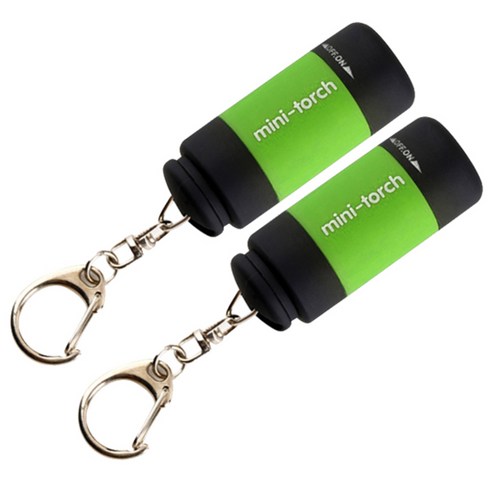 블럭마트 캠핑 USB 충전식 LED 미니손전등, 그린, 2개입