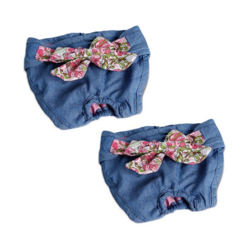 Dr.Mini 고양이 & 강아지 생리바지 팬티 청 플라워, S, 2개입