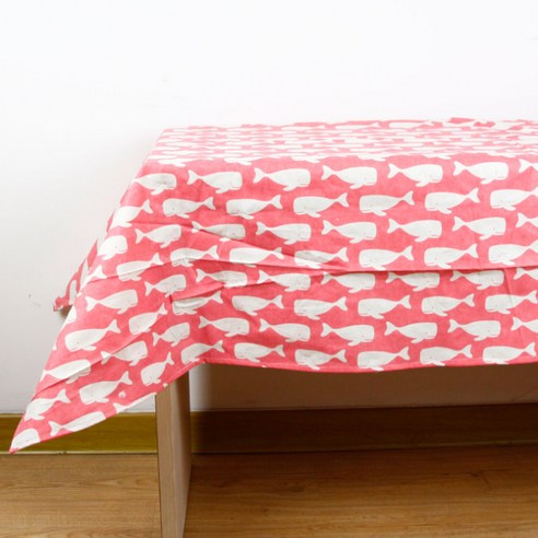 이코디 웨일 패턴 테이블 보, 핑크, 140 x 140 cm