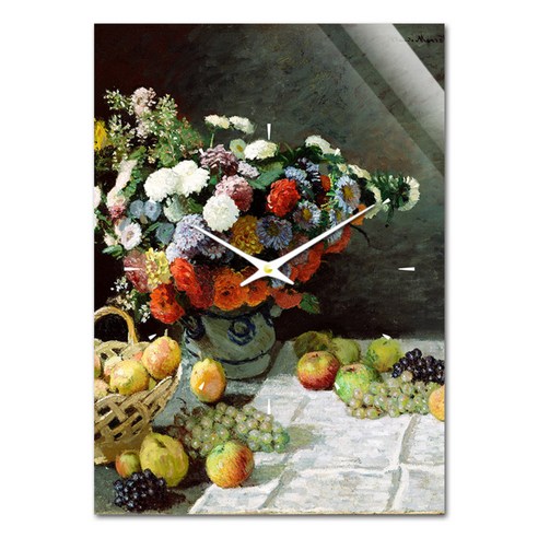 더윤 레티나 명화 벽시계 모네 꽃과 과일 정물 30 x 42 cm, 혼합 색상