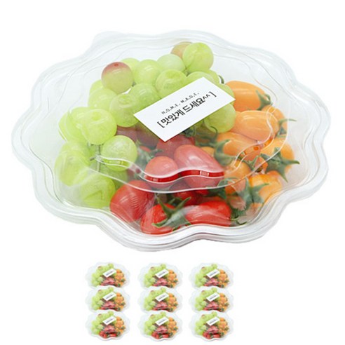 도나앤데코 꽃 샐러드 일회용 용기 투명 도시락 10p + 화이트 스티커 맛있게드세요 10p, 1세트