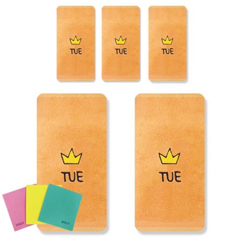 송월타올 큐티데일리 요일수건 5p + 독일행주 3p 랜덤 발송, 화요일(주황), 1세트
