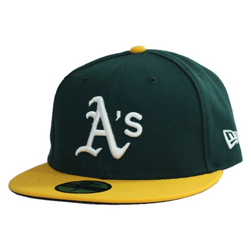 뉴에라 59FIFTY 어센틱 오클랜드 애슬레틱스 MLB 모자, 그린 + 옐로우, 1개