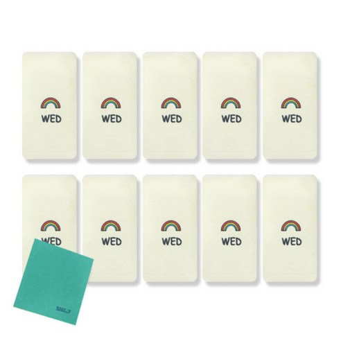 송월타올 큐티데일리 요일수건 10p + 독일행주 랜덤 발송, 수요일(노랑), 1세트