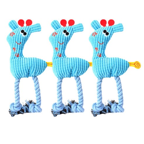 에이프릴 반려동물 기린 봉제 로프 인형 장난감 29 x 10 x 4 cm, 블루, 3개입