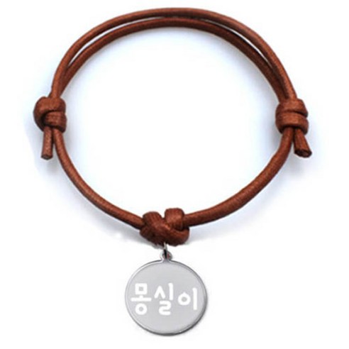 펫츠룩 굿모닝 카라멜 반려동물 목걸이 M + 메탈원형 팬던트 M, 실버(몽실이), 1개