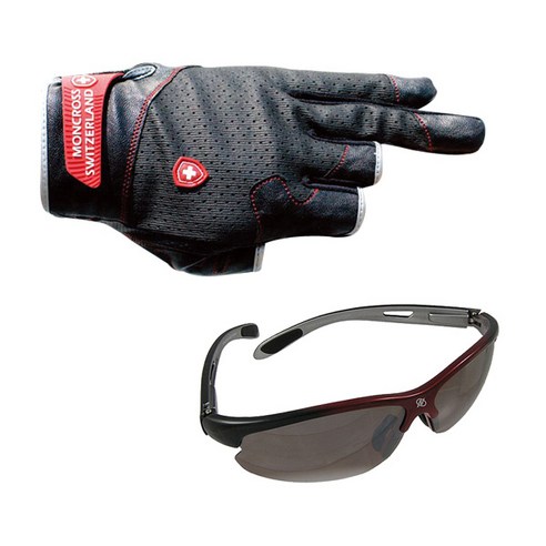 몽크로스 3컷 낚시장갑 GN-301B + 신한광학 선글라스 SH7026, 혼합 색상, Red Black Brown Silver Coating, 1개
