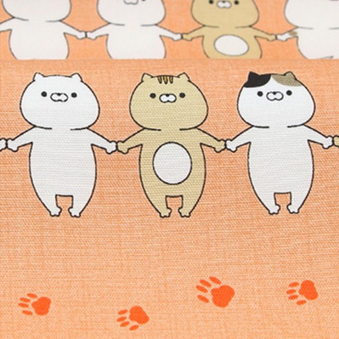코하스아이디 고이즈미 오카에리 고양이 스트라이프 코튼 패브릭 원단, 오렌지