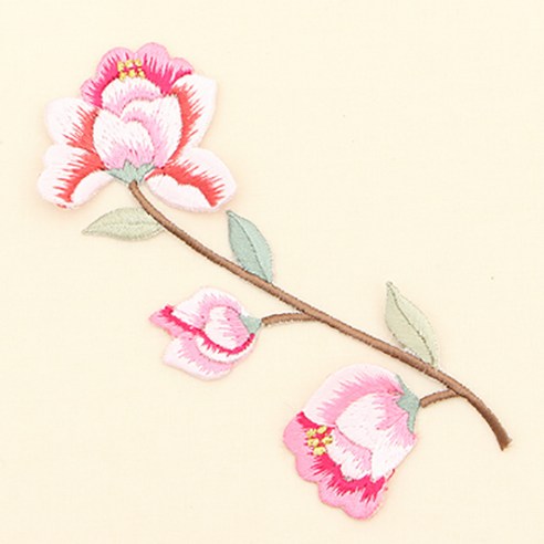 해피베어스 블루밍 꽃 자수장식 수선부자재, 핑크, 1개