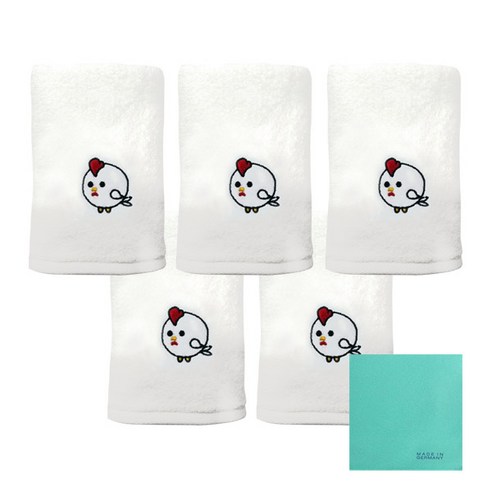 송월타월 12간지 캐릭터 세면타올 5p + 독일행주 랜덤 발송, 꼬꼬(아이보리), 1세트
