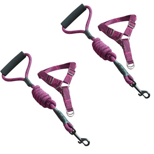 블럭마트 강아지 로프 목줄 + 하네스 세트 M, 핑크, 2세트
