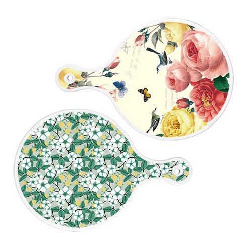 로엠디자인 서빙 원형 보드 도마 PrettyRoses 2p 세트, PrettyRoses, 플라워회색, 1세트