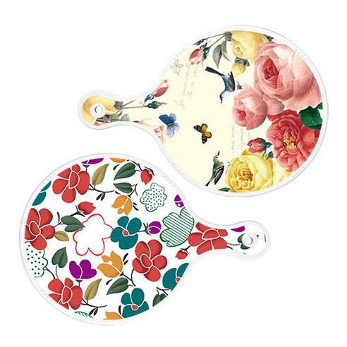 로엠디자인 서빙 원형 보드 도마 PrettyRoses 2p 세트, PrettyRoses, floral 목련 혼합, 1세트