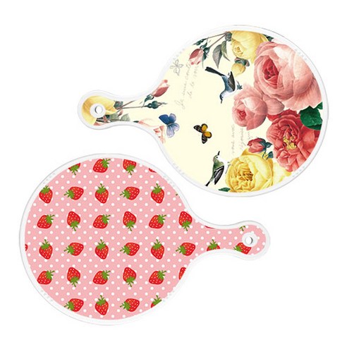 로엠디자인 서빙 원형 보드 도마 PrettyRoses 2p 세트, PrettyRoses, 핑크딸기, 1세트