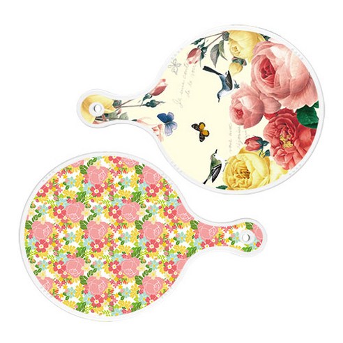 로엠디자인 서빙 원형 보드 도마 PrettyRoses 2p 세트, PrettyRoses, 분홍장미넝쿨, 1세트