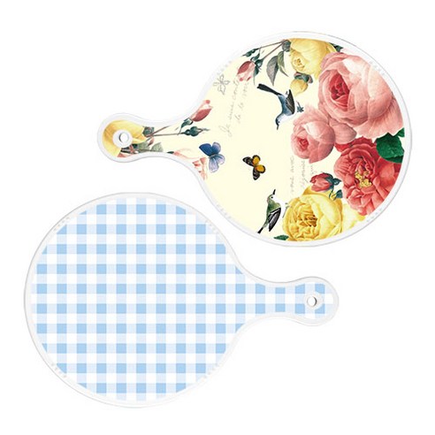 로엠디자인 서빙 원형 보드 도마 PrettyRoses 2p 세트, PrettyRoses, 체크파스텔블루, 1세트