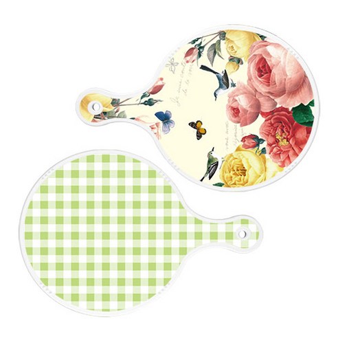 로엠디자인 서빙 원형 보드 도마 PrettyRoses 2p 세트, PrettyRoses, 체크파스텔그린, 1세트
