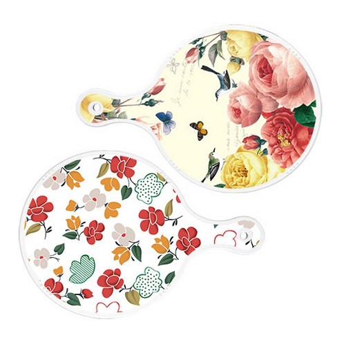 로엠디자인 서빙 원형 보드 도마 PrettyRoses 2p 세트, PrettyRoses, floral 목련 패턴, 1세트