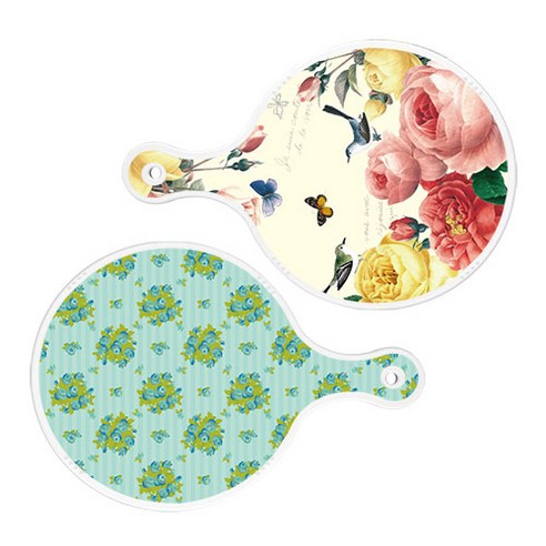 로엠디자인 서빙 원형 보드 도마 PrettyRoses 2p 세트, PrettyRoses, 옥색넝쿨로즈, 1세트