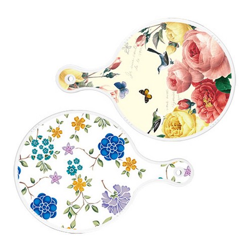 로엠디자인 서빙 원형 보드 도마 PrettyRoses 2p 세트, PrettyRoses, 로맨틱블루floral화이트, 1세트