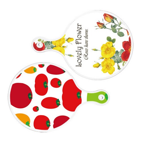 로엠디자인 서빙 도마 보드 2p LovelyFlower원형 세트, LovelyFlower원형, 토마토형상원형, 1세트
