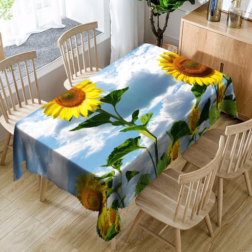 이코디 프린트 아웃 테이블보, 썬플라워, 153 x 214 cm
