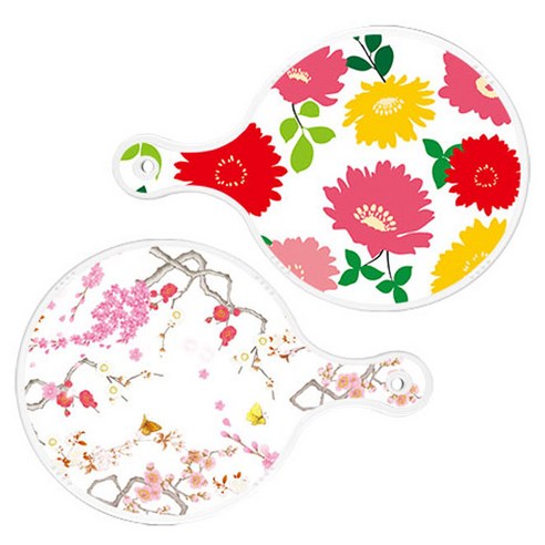 Loem 국화핑크화이트 원형 서빙 도마 2p 세트, 국화핑크화이트, 로맨틱연지색floral, 1세트