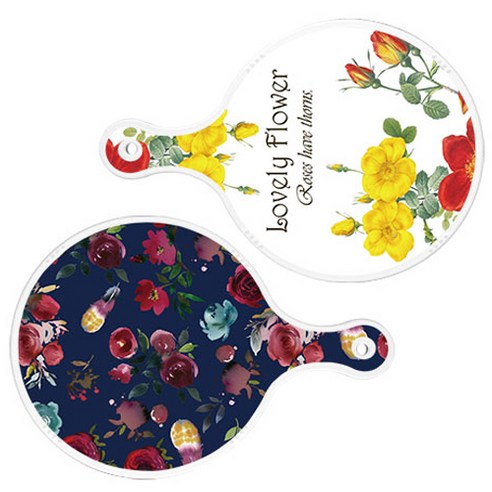 로엠디자인 서빙 도마 2p Lovely Flower 원형 보드 세트, Lovely Flower 원형, 블루 톤 플라워 원형, 1세트