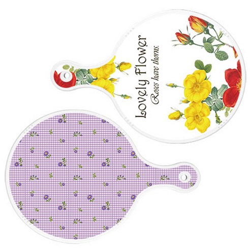 로엠디자인 서빙 도마 2p Lovely Flower 원형 보드 세트, Lovely Flower 원형, 보라 플라워 체크 원형, 1세트