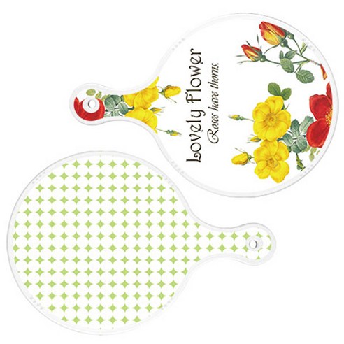 로엠디자인 서빙 도마 2p Lovely Flower 원형 보드 세트, Lovely Flower 원형, 원형 패턴 파스텔 그린 원형, 1세트
