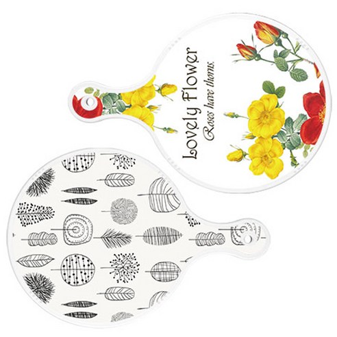로엠디자인 서빙 도마 2p Lovely Flower 원형 보드 세트, Lovely Flower 원형, 나무 라인 아트웍 원형, 1세트