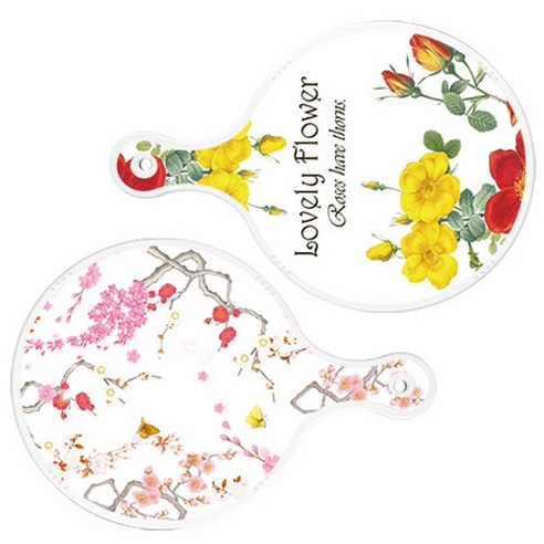 로엠디자인 서빙 도마 2p Lovely Flower 원형 보드 세트, Lovely Flower 원형, 로맨틱 연지색 floral 원형, 1세트