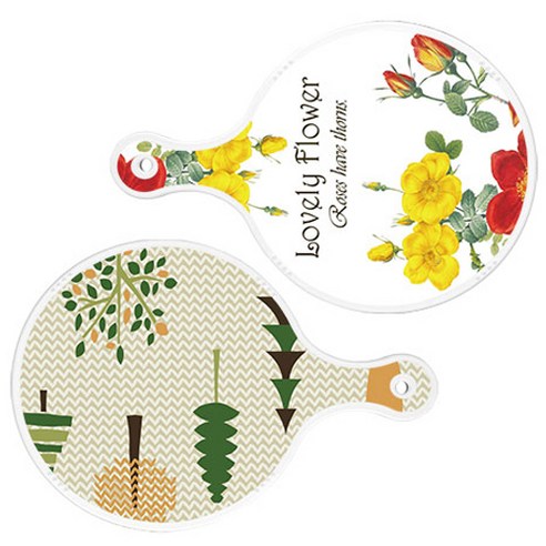 로엠디자인 서빙 도마 2p Lovely Flower 원형 보드 세트, Lovely Flower 원형, 숲 패턴 1 원형, 1세트
