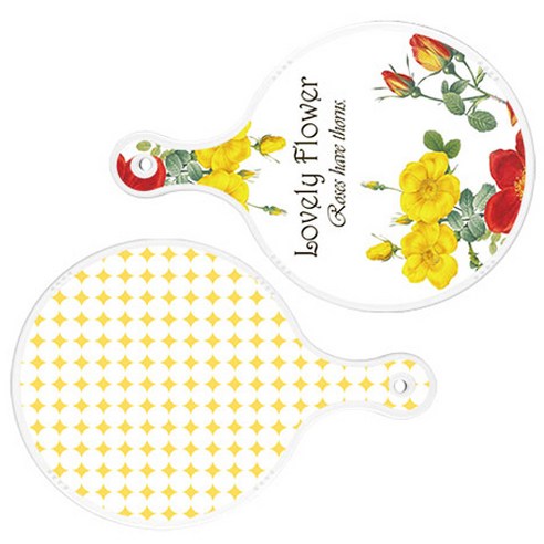 로엠디자인 서빙 도마 2p Lovely Flower 원형 보드 세트, Lovely Flower 원형, 원형 패턴 파스텔 옐로우 원형, 1세트