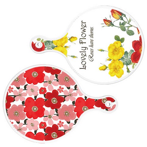 로엠디자인 서빙 도마 2p Lovely Flower 원형 보드 세트, Lovely Flower 원형, 붉은 빛 동백 원형, 1세트