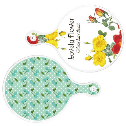 로엠디자인 서빙 도마 2p Lovely Flower 원형 보드 세트, Lovely Flower 원형, 옥색 체리 원형, 1세트