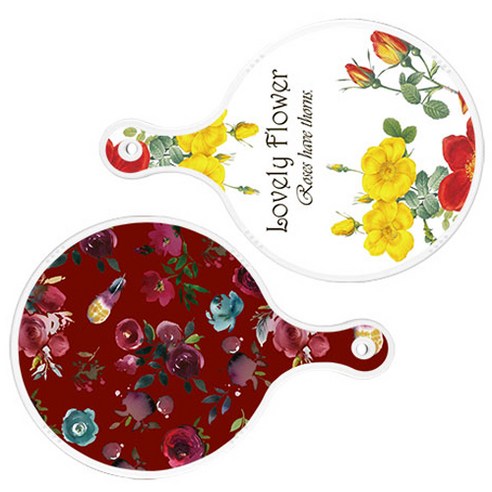 로엠디자인 서빙 도마 2p Lovely Flower 원형 보드 세트, Lovely Flower 원형, 자주색 플라워 아트웍 원형, 1세트